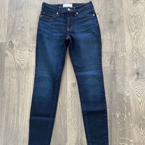 Everlane Authentic Stretch Mid Rise Skinny Jeans Dark Indigo Blue 25 Regular